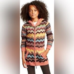 Girls MISSONI for Target Hoodie SWEATER Sz M Peach Multicolor Chevron Stripe